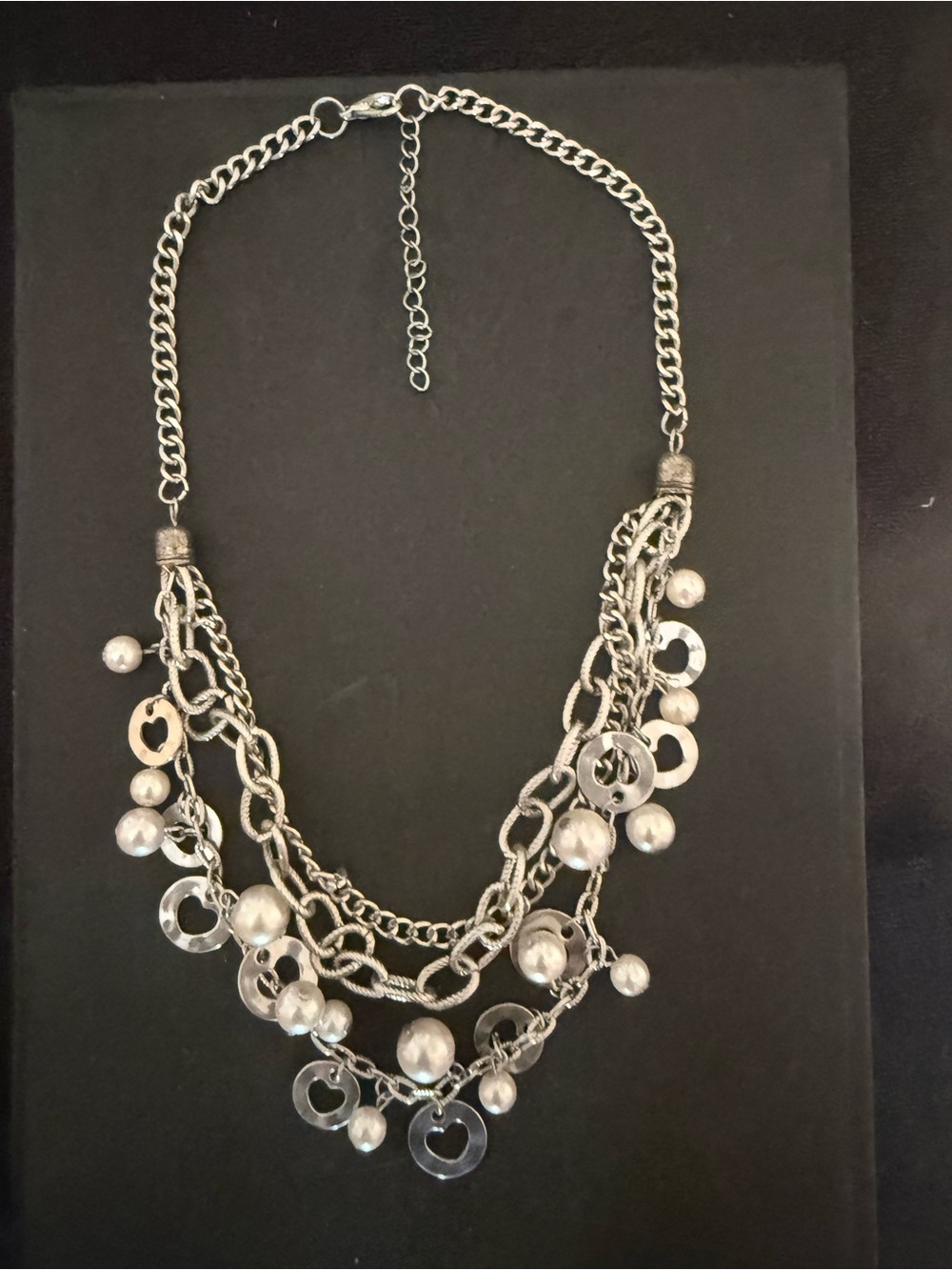 Silver-Tone Multi-Chain Heart & Bead Statement Necklace